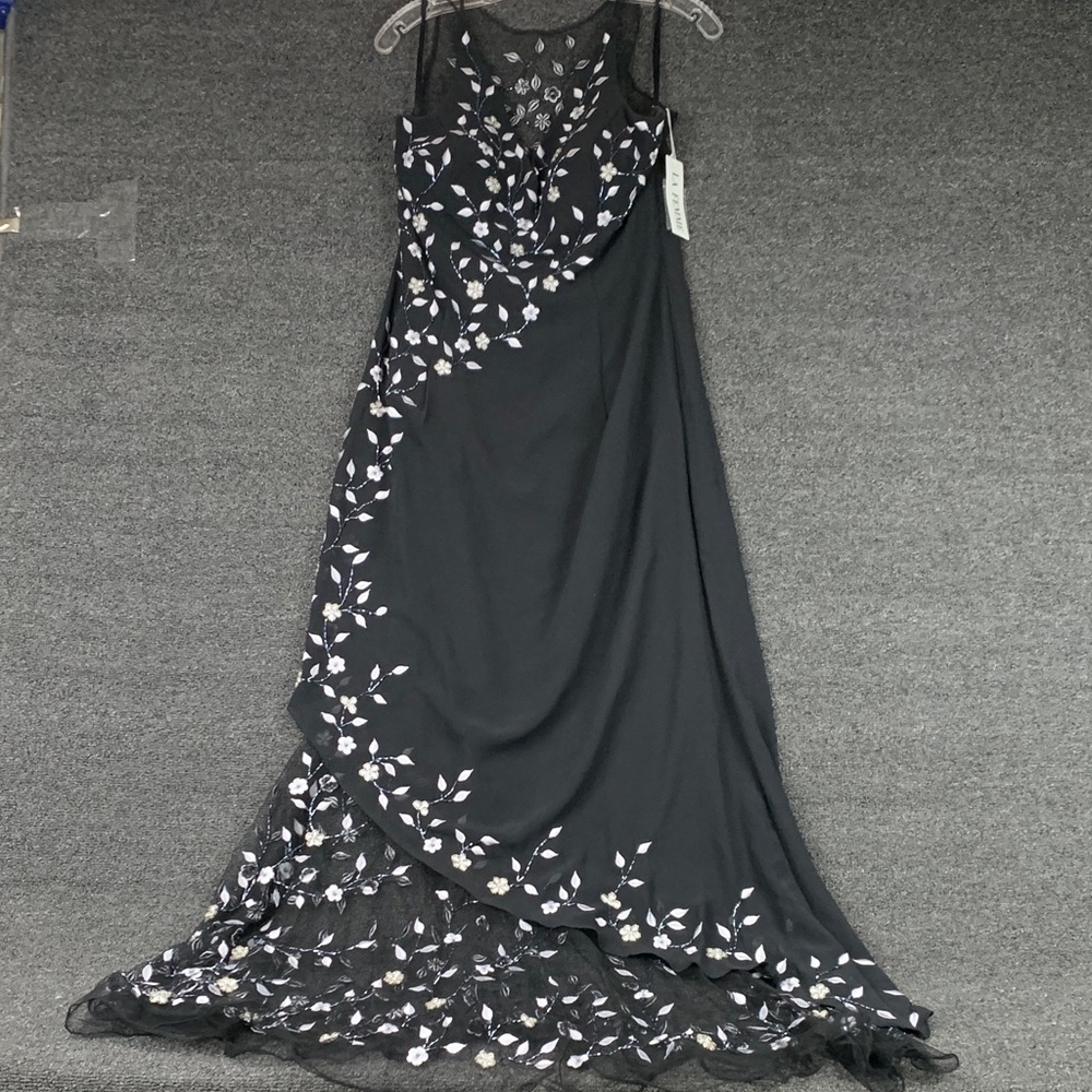 La Femme Black Floral Beaded Maxi Dress - Picture 1 of 13